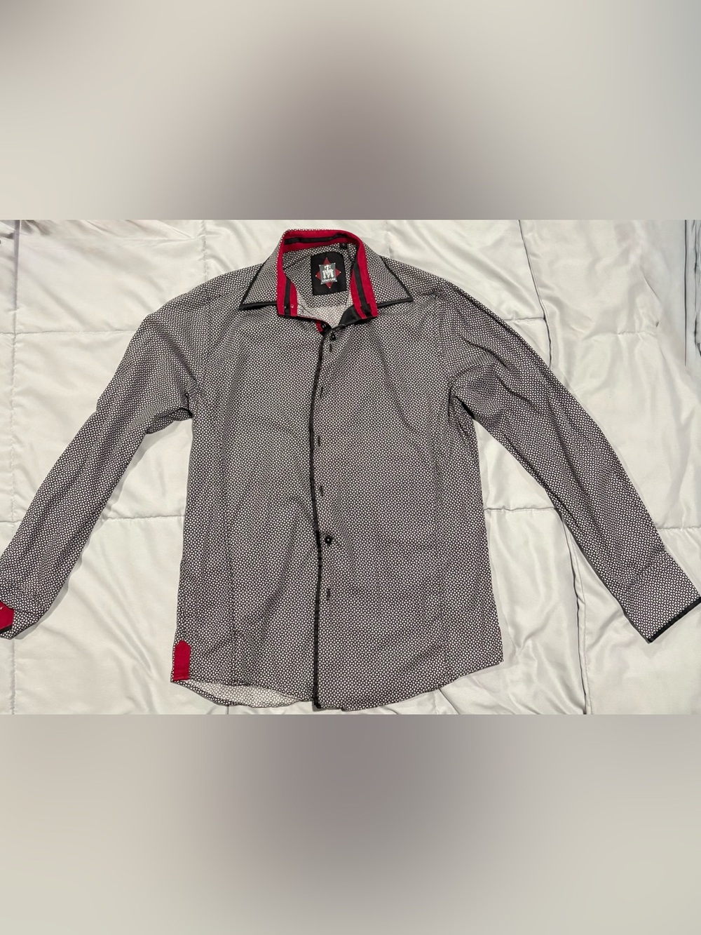 Men's Micro-Pattern Dress Shirt with Red Contrast Trim